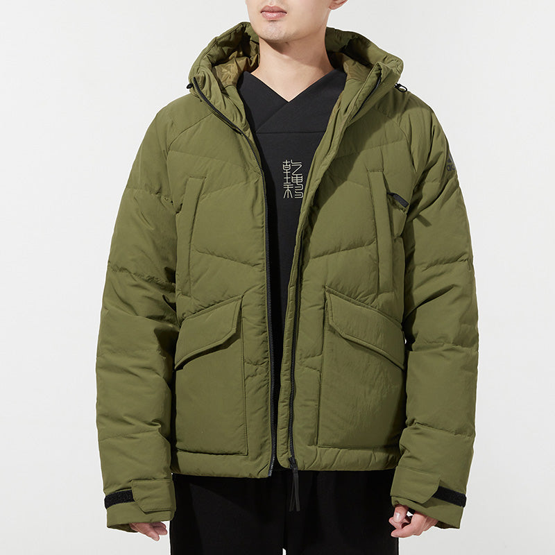 adidas Big Baffle Jkt Casual Sports Adjustable hooded down Jacket Green GT6535
