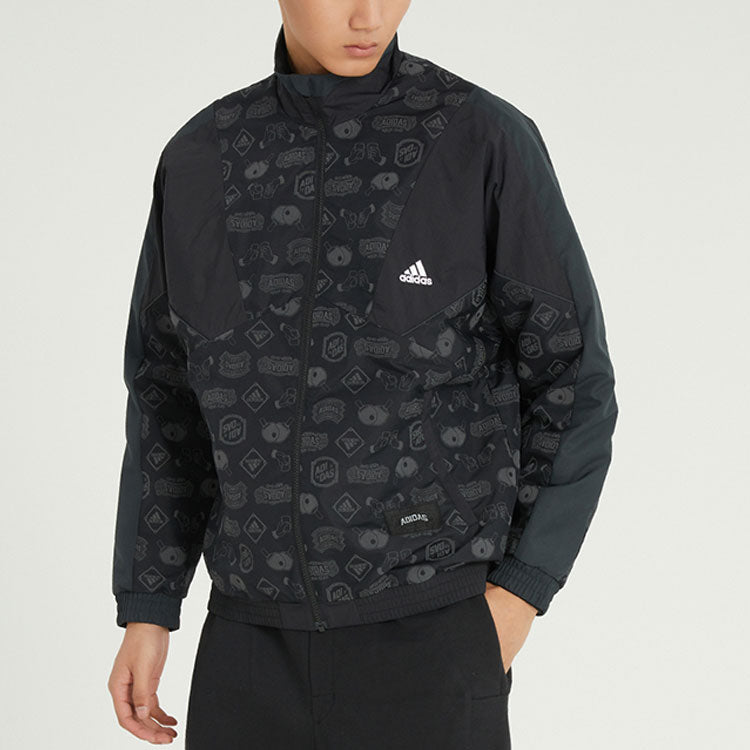 adidas Logo Printing Athleisure Casual Sports Jacket Black HE7474