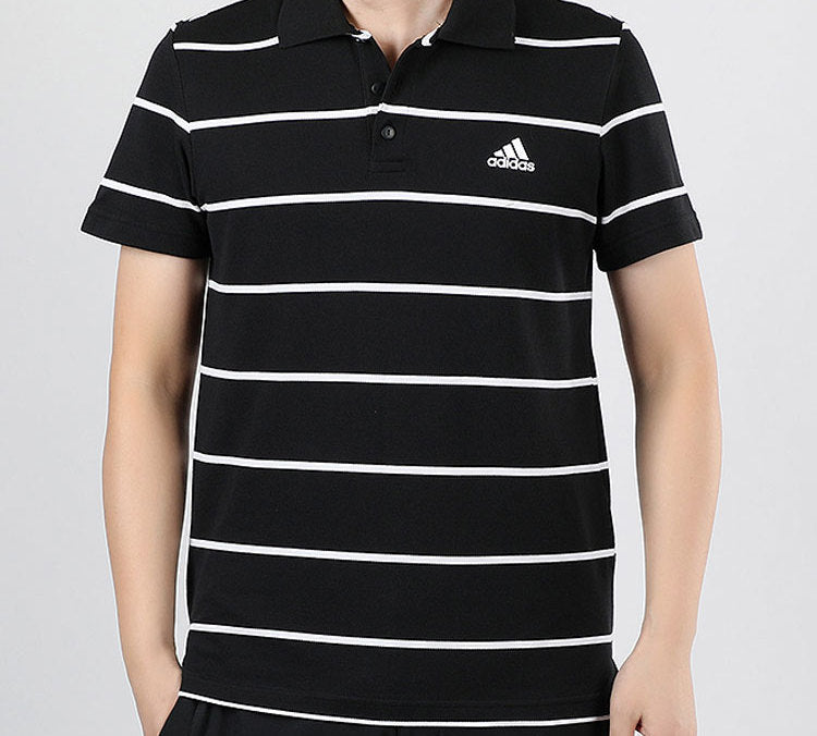 adidas YARN DYE Stripe Short Sleeve Polo Shirt Black FT2836