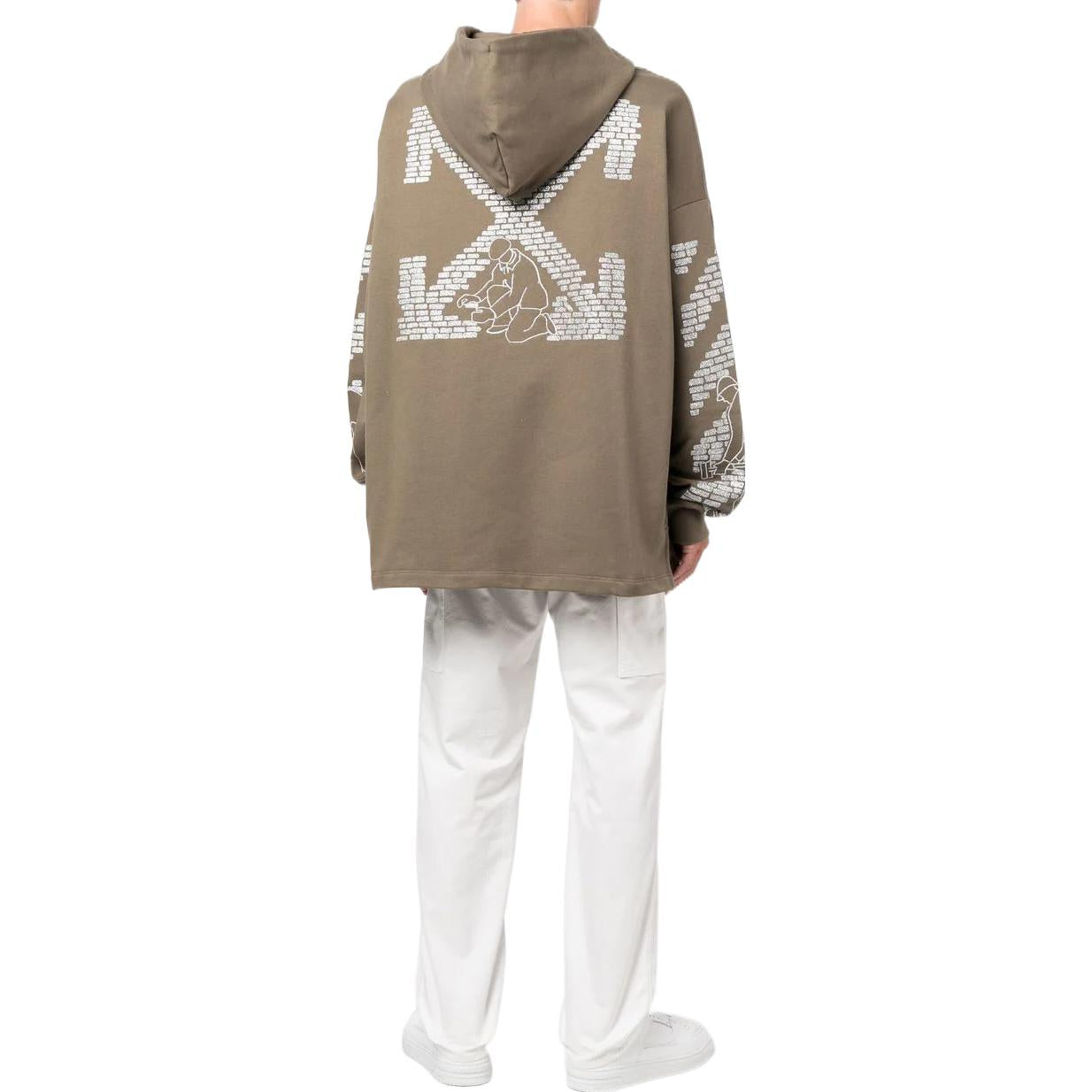 Men's Off-White FW22 Arrow Logo Printing Drawstring Loose Fit Khaki OMBB090F22FLE0055672