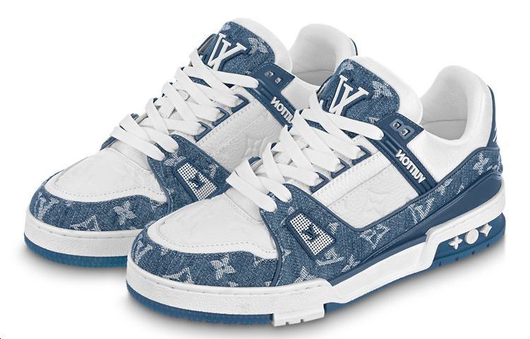 (WMNS) LOUIS VUITTON LV Trainer Sneakers 'White with Blue Mesh Monogram' 1AC2AM