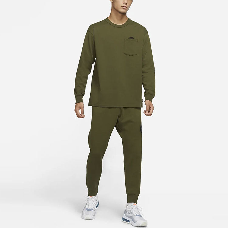 Men's Nike Solid Color Long Sleeves Round Neck Pullover Pocket Long Sleeves Green T-Shirt DD3875-326
