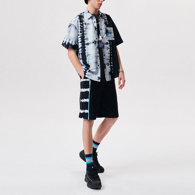 Men's FILA FUSION Alphabet Printing Contrasting Colors Tie Dye Casual Short Sleeve Shirt Black T11M131402F-BK