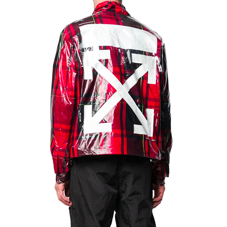 Off-White Mens Red & Black Plaid Tartan Zip Neck Jacket 'Red Black' OMEA166R19C030242001