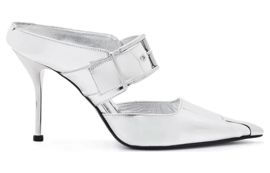 (WMNS) Alexander McQueen Punk Metallic Mules 'Silver' 780791W4WG18100