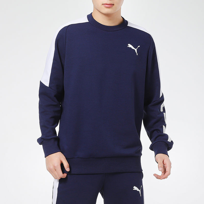 PUMA Splicing Contrasting Colors Printing Logo Round Neck Sports Knit Pullover Navy Blue 588669-06