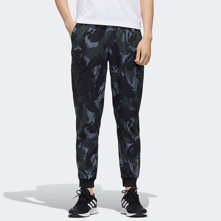 Men's adidas neo Contrasting Colors Camouflage Breathable Bundle Feet Sports Pants/Trousers/Joggers Blue FT6086