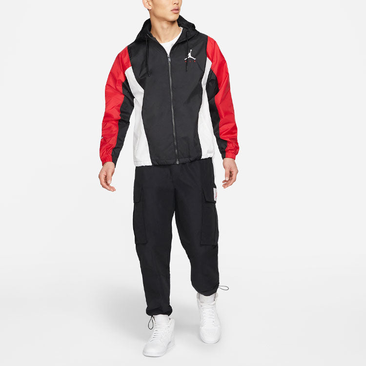 Men's Air Jordan Windproof Casual Sports Colorblock Hooded Training Logo Woven Jacket Autumn Black DQ8642-010