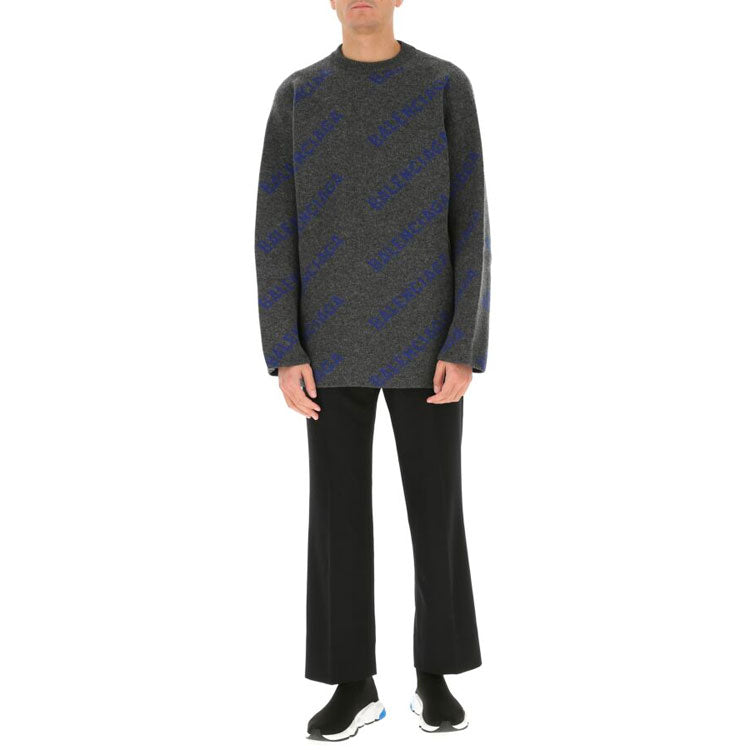 Balenciaga Intarsia Knit Logo Jumper 'Dark Grey' 623283T15671035