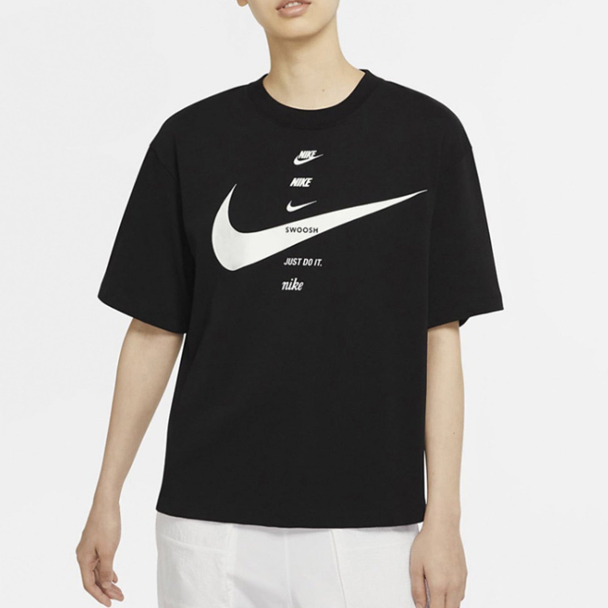(WMNS) Nike Logo Printing Loose Round Neck Short Sleeve Black DJ1128-010