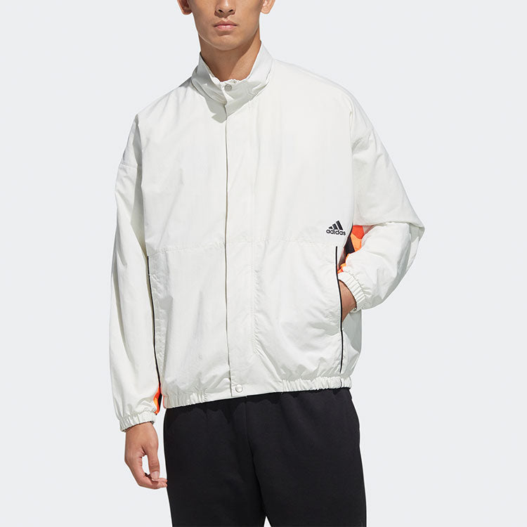 Men's adidas Mh Cb Jkt Back Alphabet Logo Printing Sports Stand Collar Jacket Autumn Gray HN8480