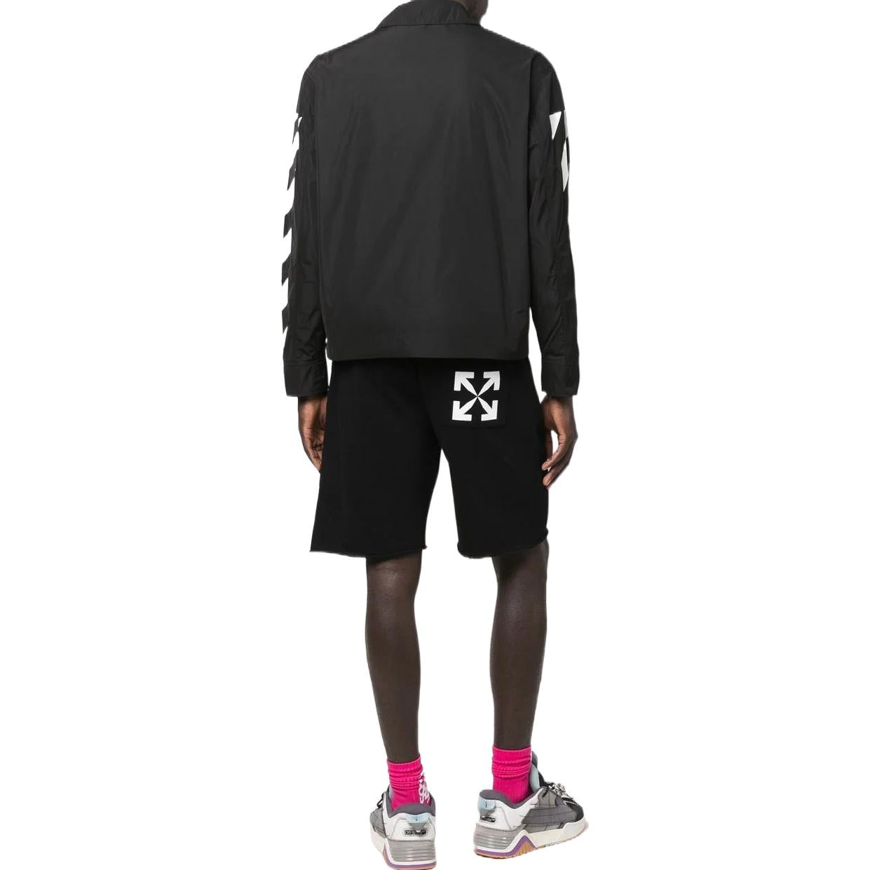 Men's Off-White FW22 Sleeve Side Stripe Design Lapel Zipper Jacket Black OMEA311C99FAB00110011001