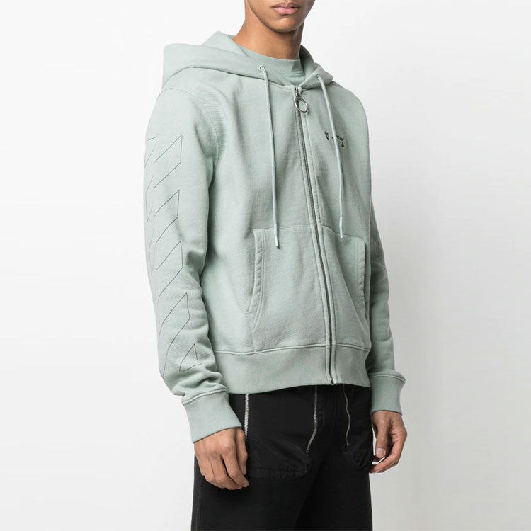 Off-White SS21 Stripe Logo Printing Hooded Jacket Green OMBE001R21FLE0015010