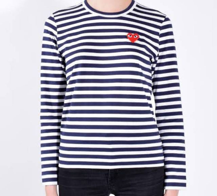 (WMNS) COMME des GARCONS PLAY Striped Long Sleeves Tee 'Navy' AZ-T207-051-1