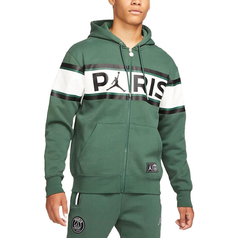 Men's Jordan Paris Saint-Germain   Zipper Fleece Hooded Long Sleeves Jacket Green DB6481-333