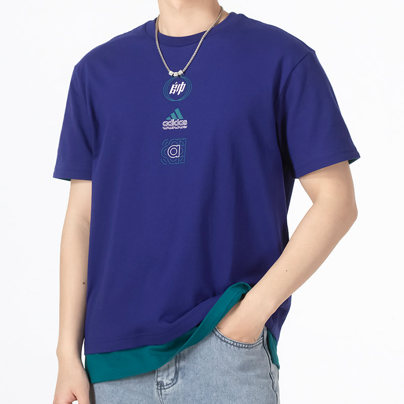 adidas Alphabet Logo Word Casual Sports Short Sleeve Blue HE9922