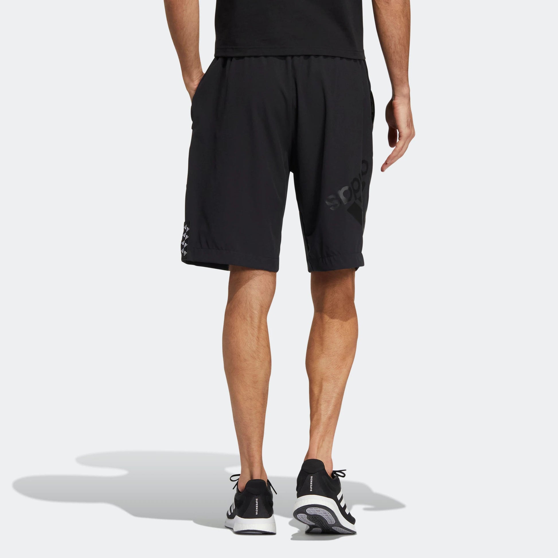 Men's adidas Solid Color Logo Printing Straight Sports Shorts Black HE7421