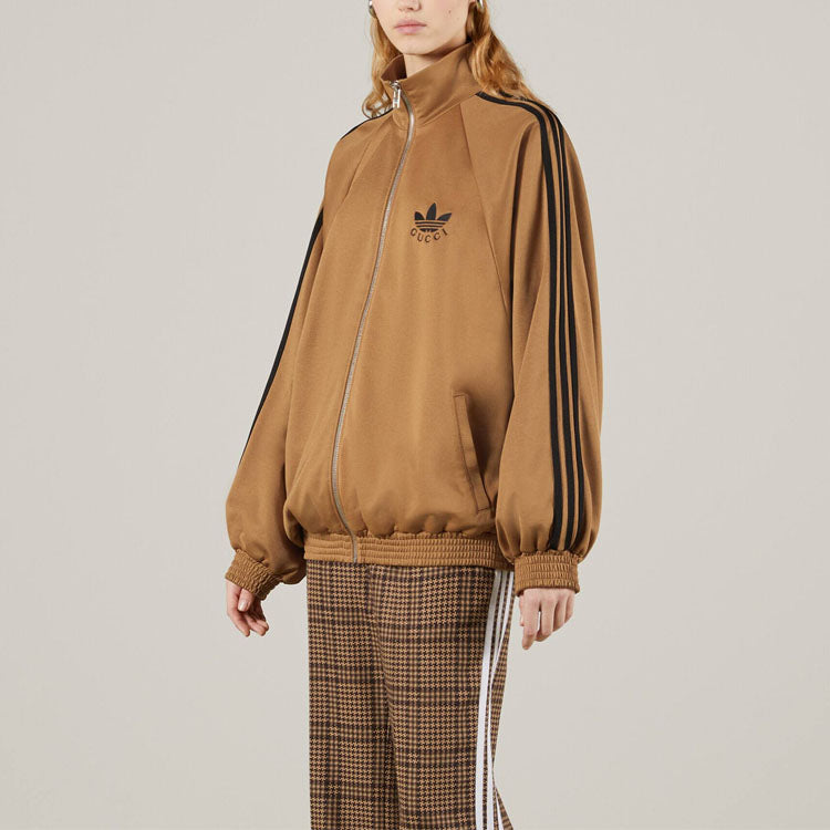(WMNS) Gucci x adidas Cotton Jersey Zip Jacket 'Beige Black' 712952-XJEGU-2177