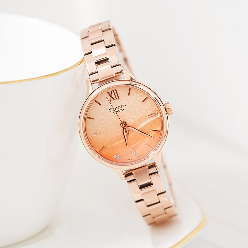 CASIO SEAWAVE Subject Fashion 3d Minimalistic Watch Sapphire Crystal Gradient Pink SHE-4550PG-4AUPR