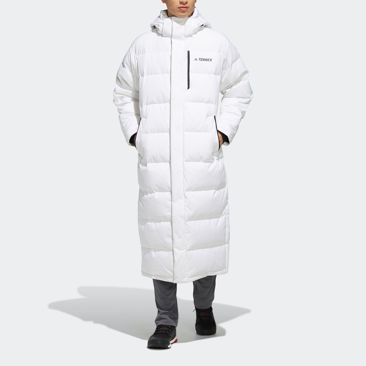 adidas neo MENS XPLR Terrex Long Parka Hooded Down Bench Jacket Winter Sportswear White FJ9240