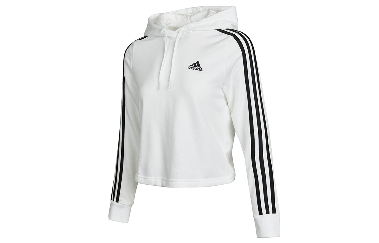 (WMNS) adidas 3-Stripes Cropped Hoodie 'White' GM5574