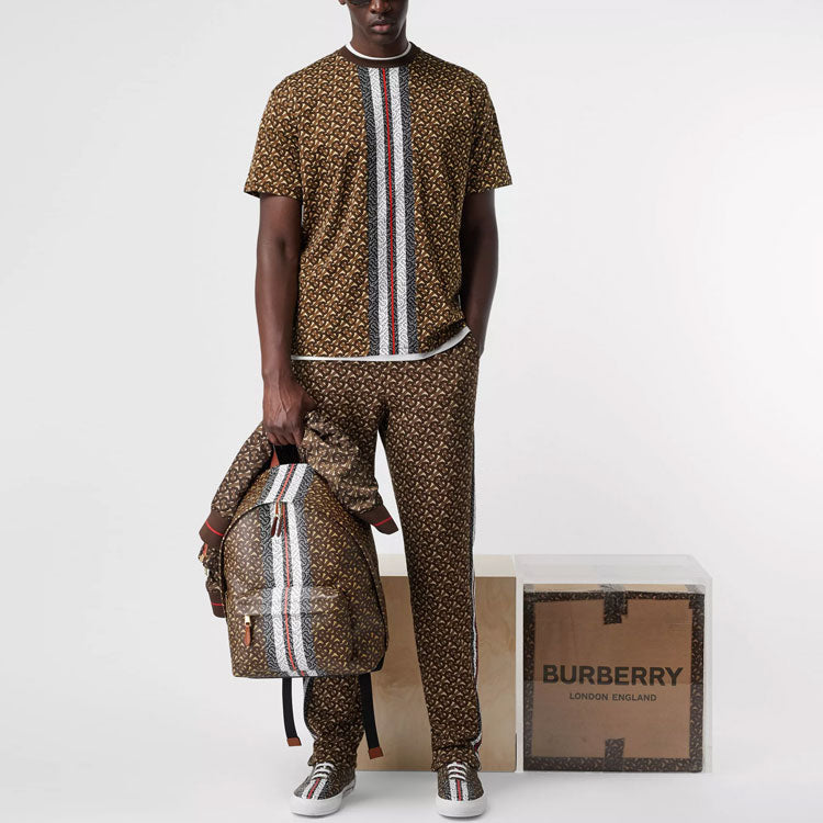 Men's Burberry Logo Stripe Printing Short Sleeve Brown 80182391