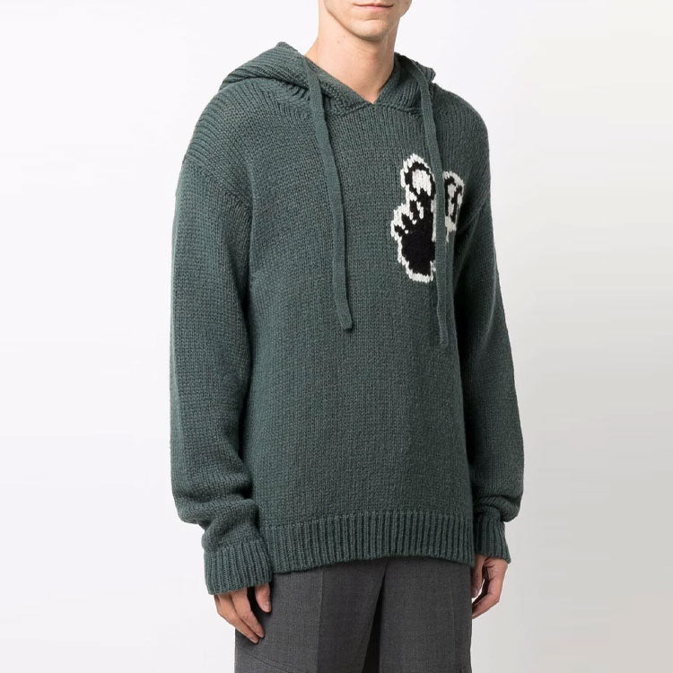 Off-White FW21 Logo Knit hooded Ordinary Version Green OMHA128F21KNI0015510