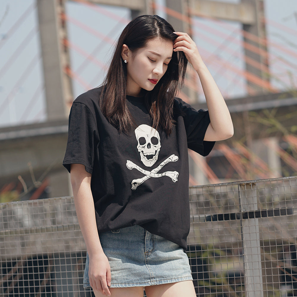 VLONE Back Skeleton Printing Round Neck Pullover Short Sleeve Couple Style Black VLTE18SS001