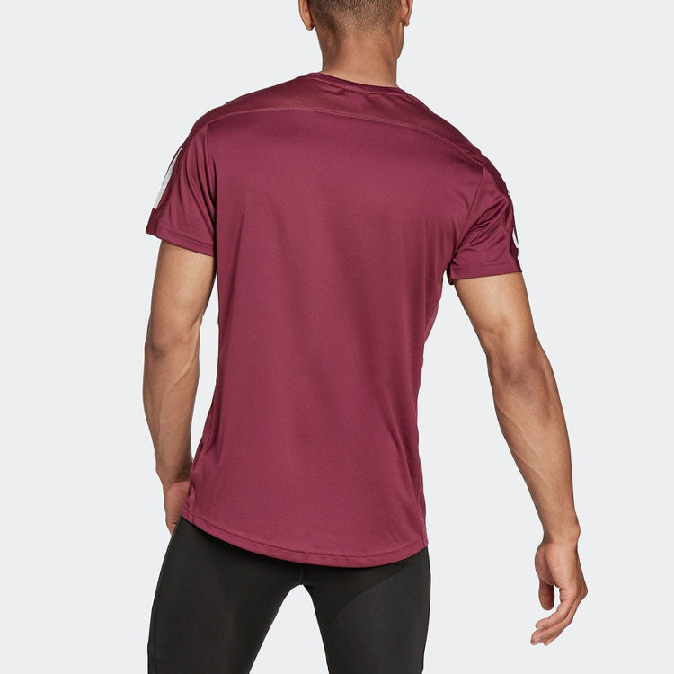 Men's adidas Gym Casual Round Neck Running Short Sleeve Deep Red T-Shirt H34496