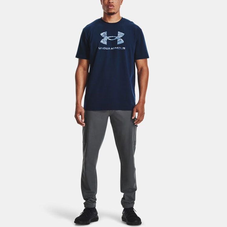 Men's Under Armour Round Neck Pullover Logo Athleisure Casual Sports Short Sleeve Blue 1365199-408