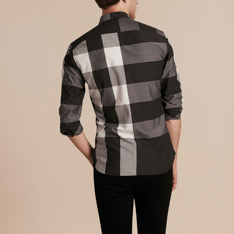 Men's Burberry Classic Plaid Long Sleeves Shirt Black 40153631