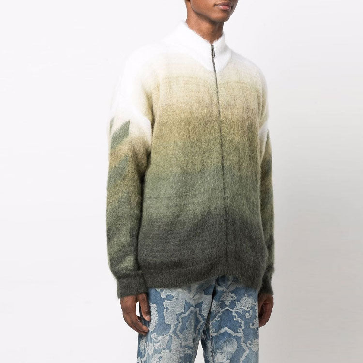 Men's Off-White FW21 Arrow Pattern Zipper Cardigan Wool Sweater Loose Fit Green OMHF032F21KNI0015555