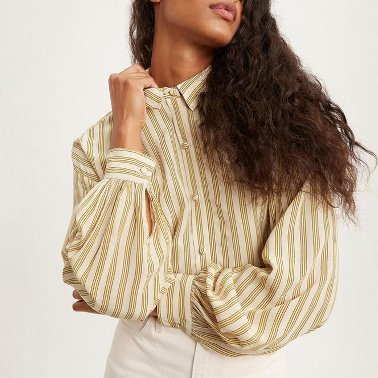 Levis Lapel Sleeve Stripe Long Sleeves Yellow Stripe Shirt 85382-0000