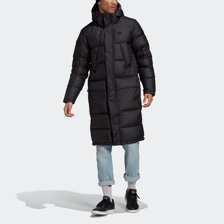 adidas originals Long Dwn Jkt Casual Sports Stay Warm hooded down Jacket Black GE1335