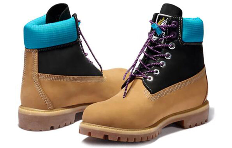 Timberland Premium 6 Inch Wide Fit Waterproof Boots 'Wheat Nubuck with Black and Blue Collar' A2N93W