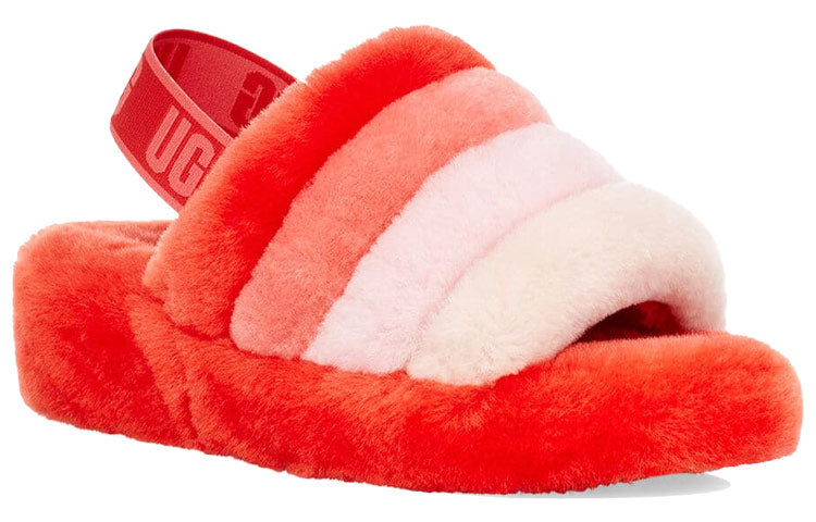 (WMNS) UGG Fluff Yeah Slide Thick Sole Shoe Orange White 1095119-LFMLT