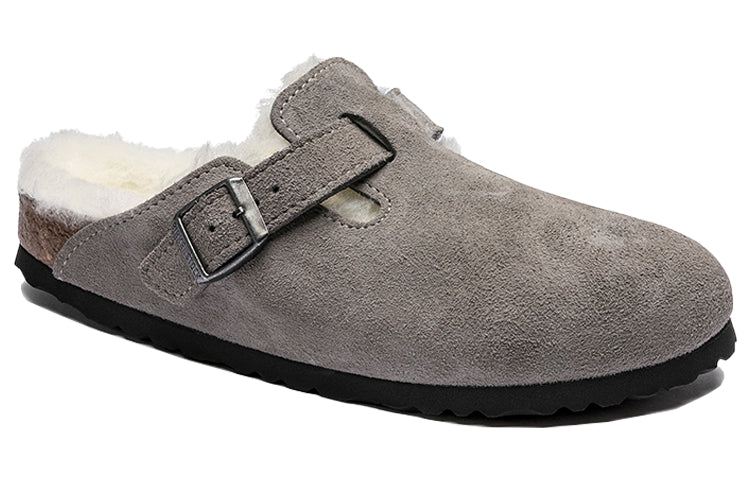 Birkenstock Boston Fur Narrow 'Suede Stone Coin Grey' 1017650