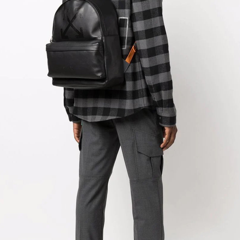 Men's Off-White Leather Black Backpack OMNB059F21LEA0011010