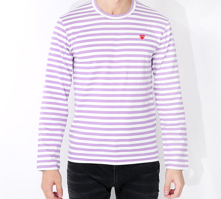 COMME des GARCONS PLAY Striped Mini Logo Long Sleeves Tee 'Pink' AZ-T218-051-4