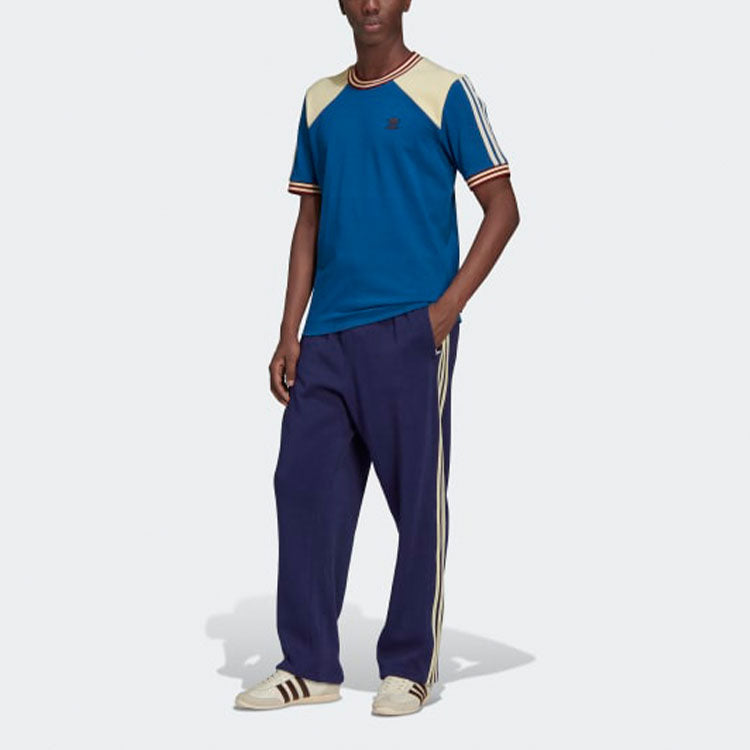 Men's adidas originals College Splicing Contrasting Colors Short Sleeve Navy Blue T-Shirt HC1652