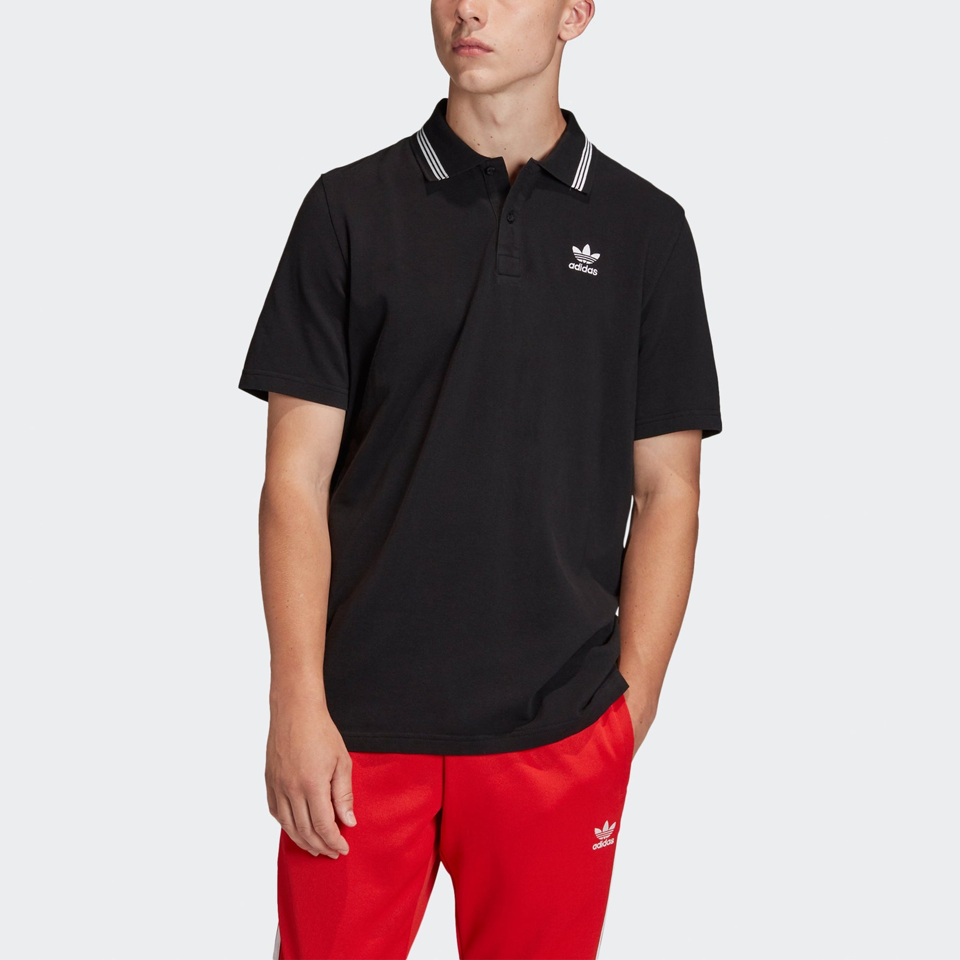 adidas originals Casual Sports Breathable Embroidered lapel Short Sleeve Polo Shirt Black FM9952