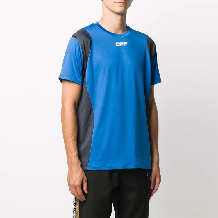 Off-White Alphabet Pattern Colorblock Round Neck Short Sleeve Blue Gray OMVA011I20JER0024506