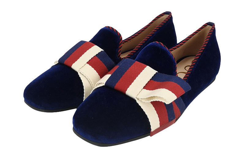 (WMNS) Gucci Velvet Sylvie Bow Ballerinas 'Navy' 496594-9FR10-4566