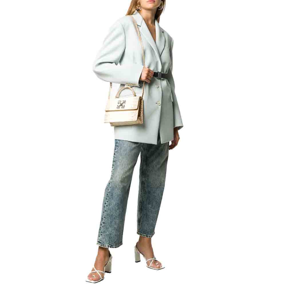 (WMNS) Off-White Jitney 1.4 Crocodile pattern handbag White OWNA092E20LEA0066000
