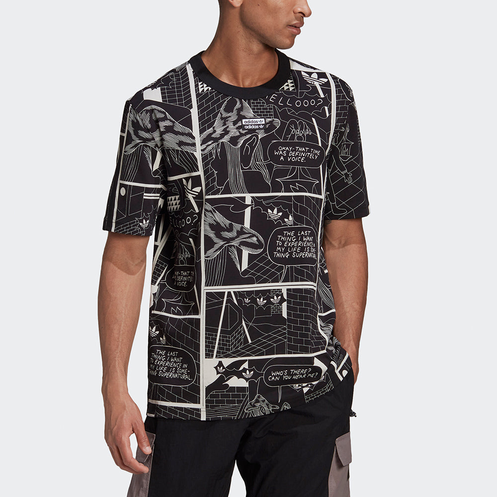 adidas originals Graphic Tee Printing Sports Round Neck Short Sleeve Black GN3346