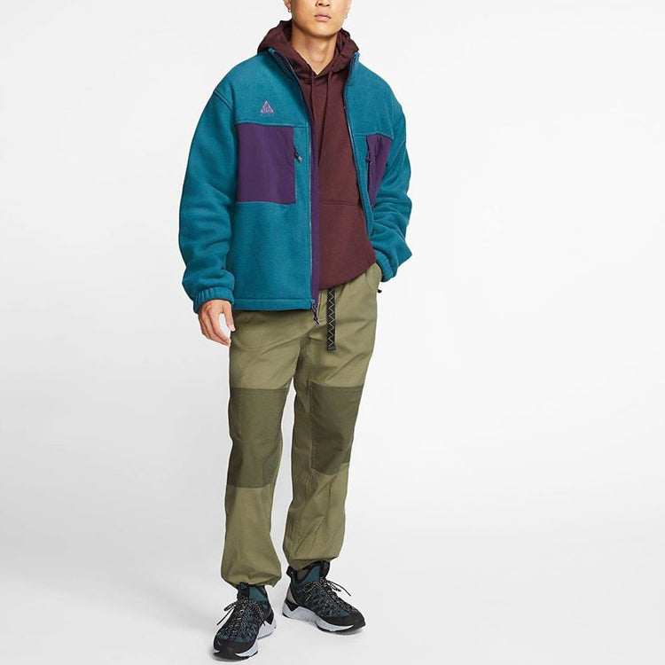 Men's Nike Colorblock Stand Collar Fleece Zipper Dark Sapphire Blue Jacket 'Midnight Turq Grdppl Black' BQ7198-347