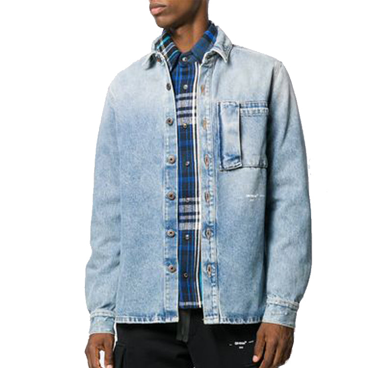 Off-White FW19 Doodle Denim Shirt Men Blue OMYD015E193860377188