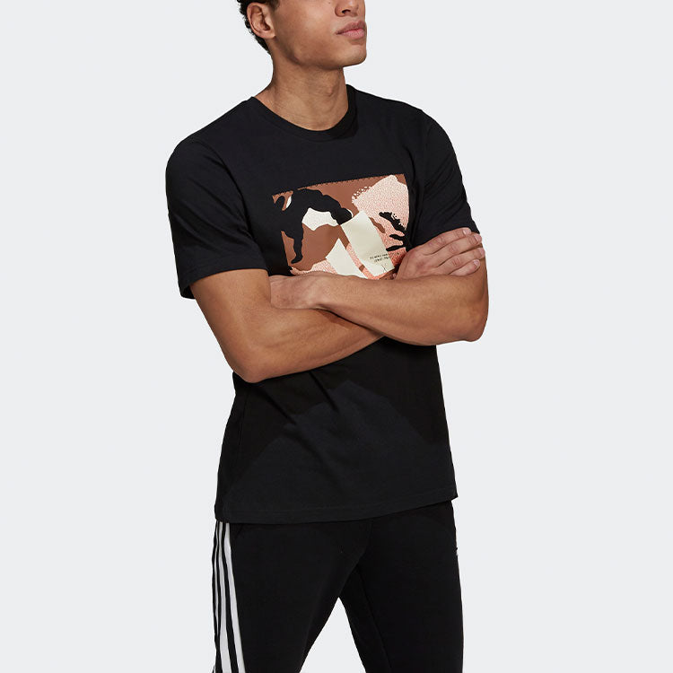 adidas Camo Bos Tee M Printing Color Block Casual Sports Short Sleeve Black GN6838