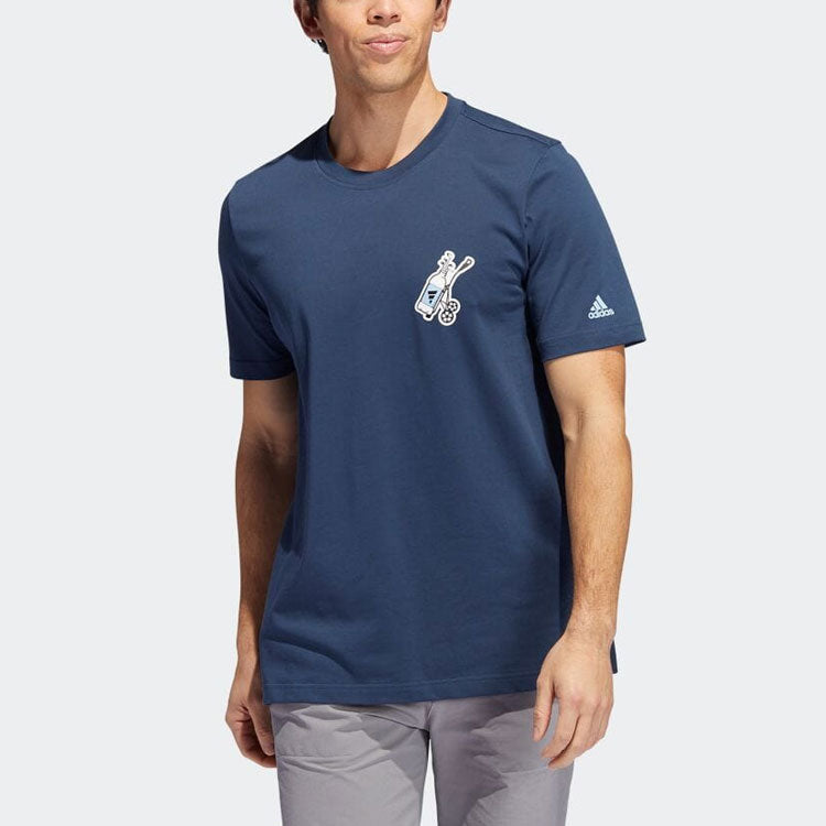 Men's adidas Logo Printing Round Neck Short Sleeve Japanese Version Blue T-Shirt HG3187