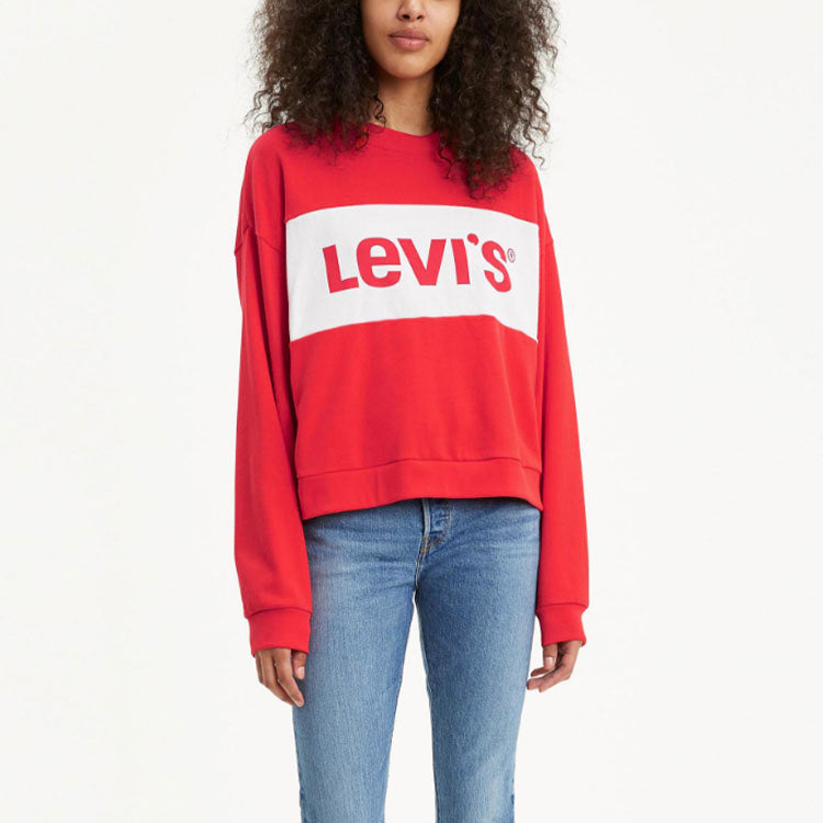 (WMNS) Levi's Loose Alphabet Printing Colorblock Round Neck Hoodie Red 85777-0001